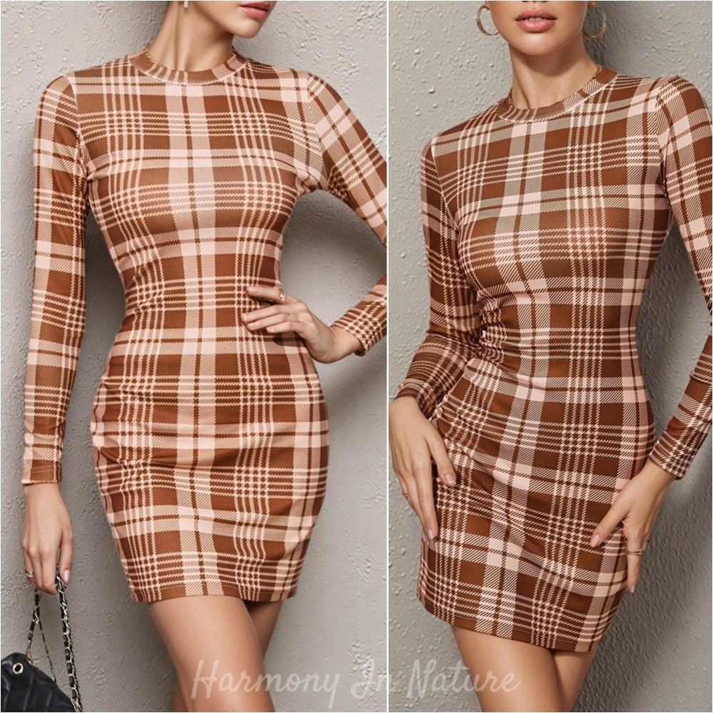 Mad for Plaid Bodycon Dress - Caramel
